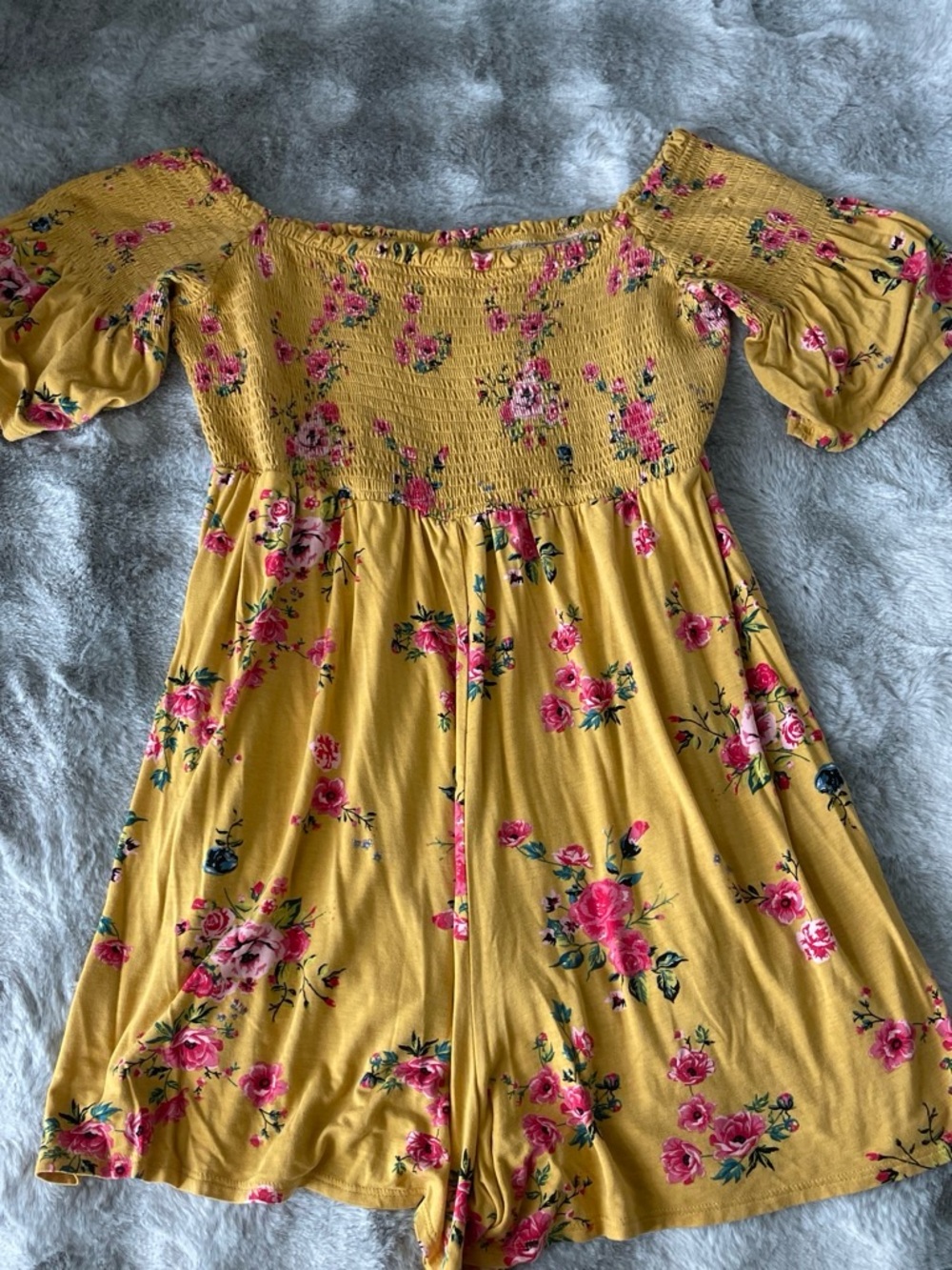 Xhilaration Yellow Floral Off-Shoulder Dress-0339
